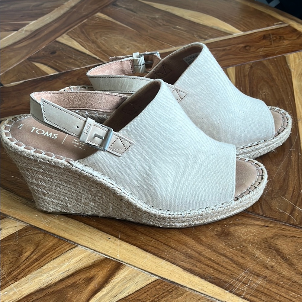 Toms Tan Wedge Espadrilles with Peep-Toe Size 11